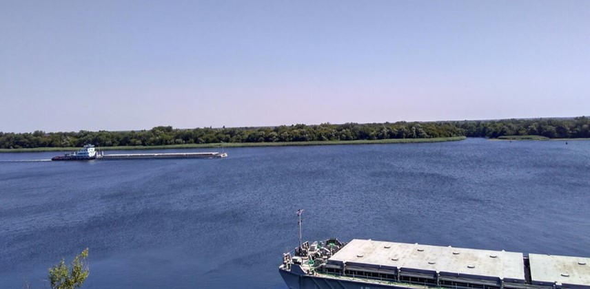 barges on Dnipro river Ukraine